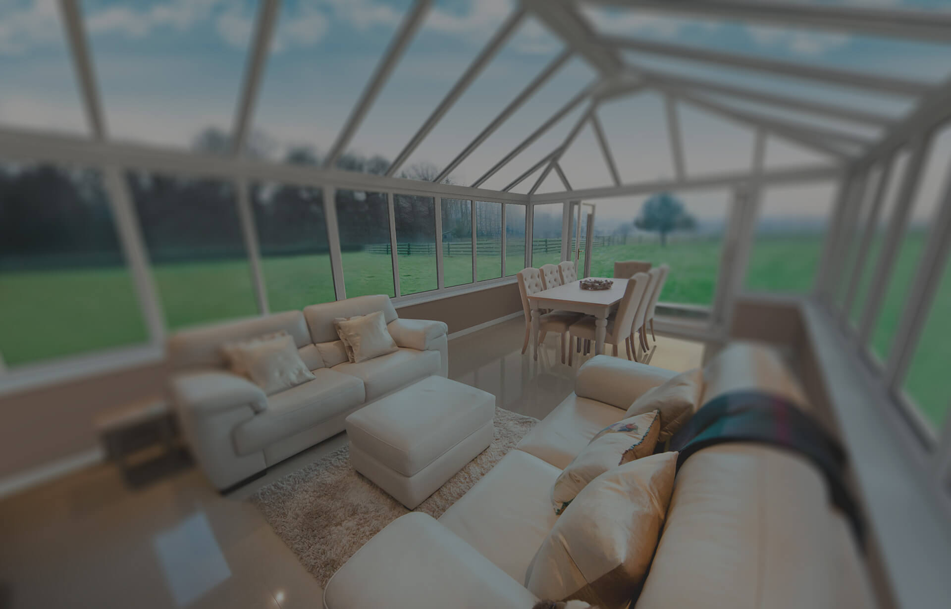 Glass roof conservatory interior view