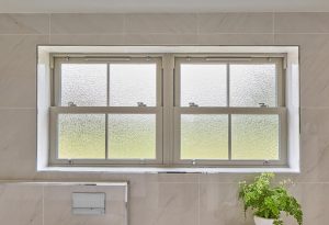 Vertical sliders interior view with frosted glass