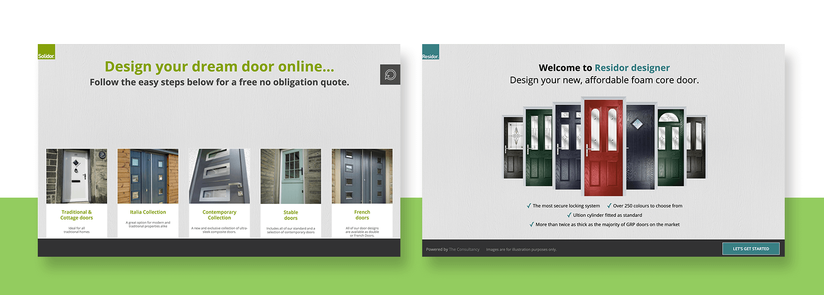 Preview images of the Solidor and Residor online door designers